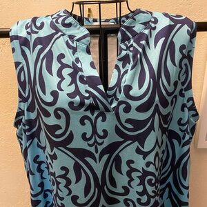 HALIFE Blue Paisley Blouse with Mandarin Collar
